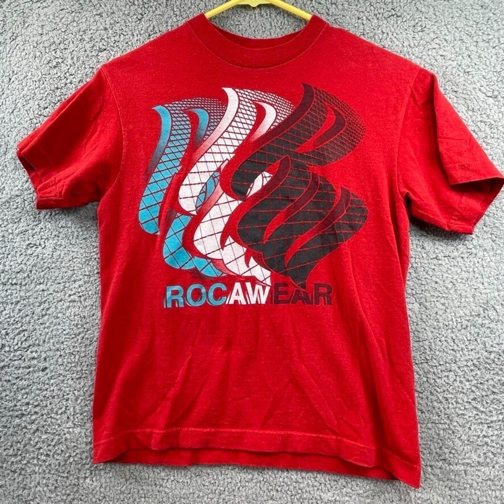 Rocawear Shirt Medium‎ Logo Mens Red Crew Neck Navy T Shirt